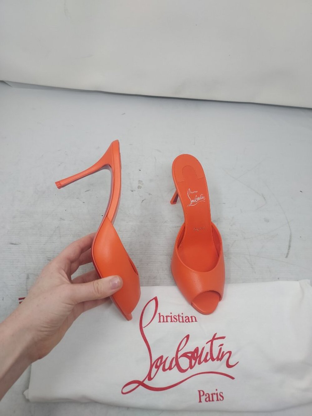CHRISTIAN LOUBOUTIN Me Dolly Leather Orange Mule Sandal
